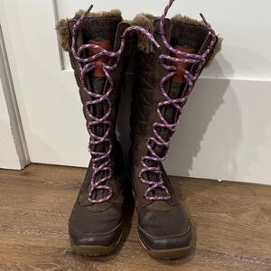 Salomon Brown and Pink Fur-Lined Winter Boots
